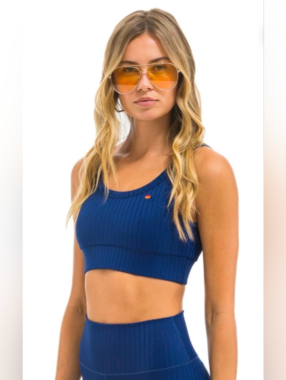 Aviator Nation WIDE RIB WOMEN'S SCOOP BACK SPORTS BRA - NAVY | Size S NWT